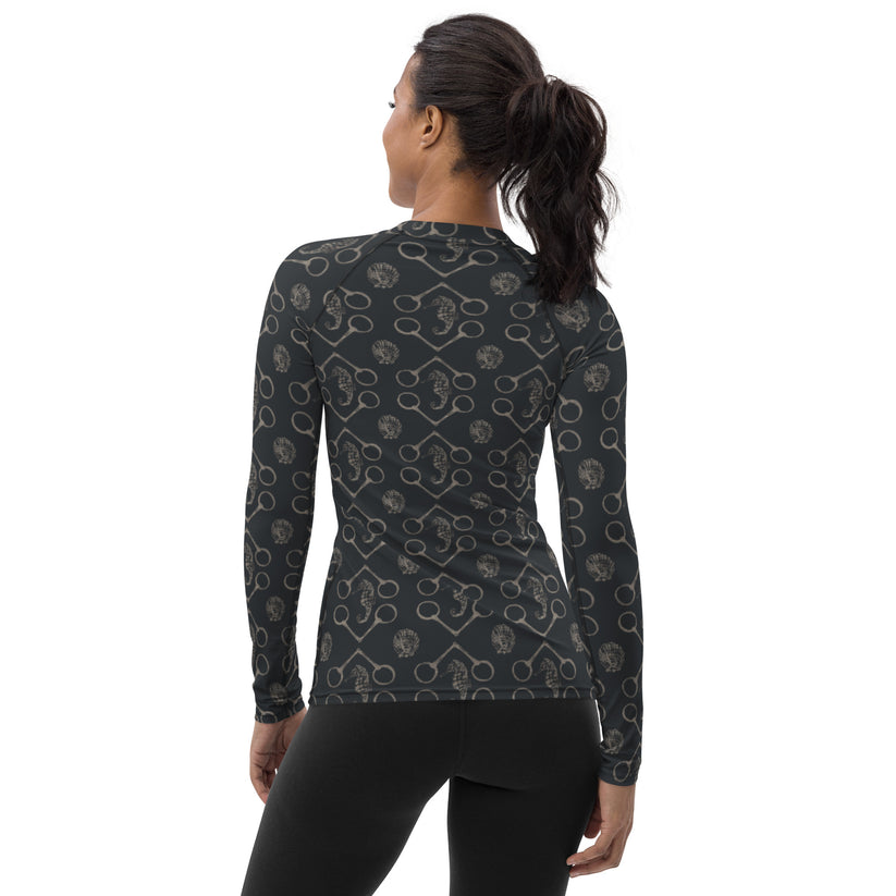 Sona Equestrian Seahorse and Bit Sunshirt, Black & Silver
