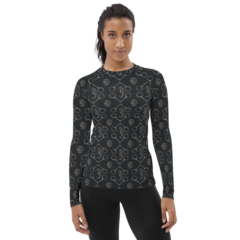 Sona Equestrian Seahorse and Bit Sunshirt, Black & Silver
