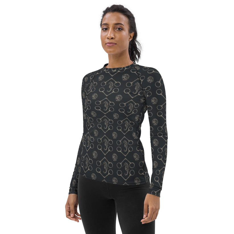 Sona Equestrian Seahorse and Bit Sunshirt, Black & Silver