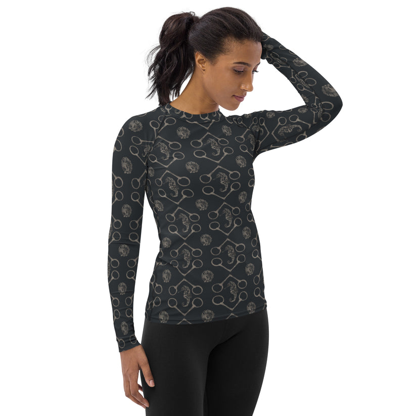 Sona Equestrian Seahorse and Bit Sunshirt, Black & Silver