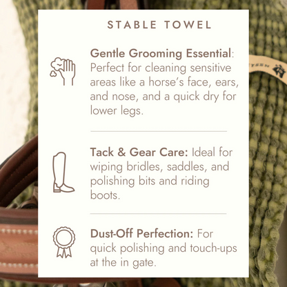 16 Cypress table towel with usage instructions and benefits on a blurred background