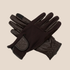 A pair of 16 Cypress dark brown leather and mesh touchscreen-compatible gloves, with one glove showing the palm side and a decorative patch on the back, set against a solid beige background.