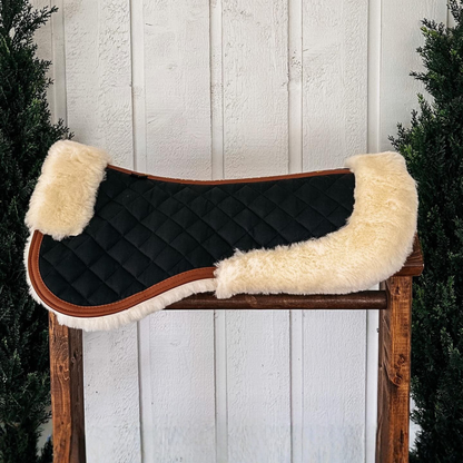 Sixteen Cypress Merino Wool Fleece Half Pad, Black &amp; Cognac