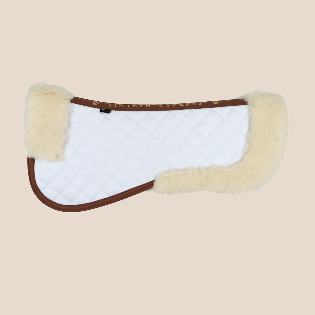 Sixteen Cypress Merino Wool Fleece Half Pad, White &amp; Cognac