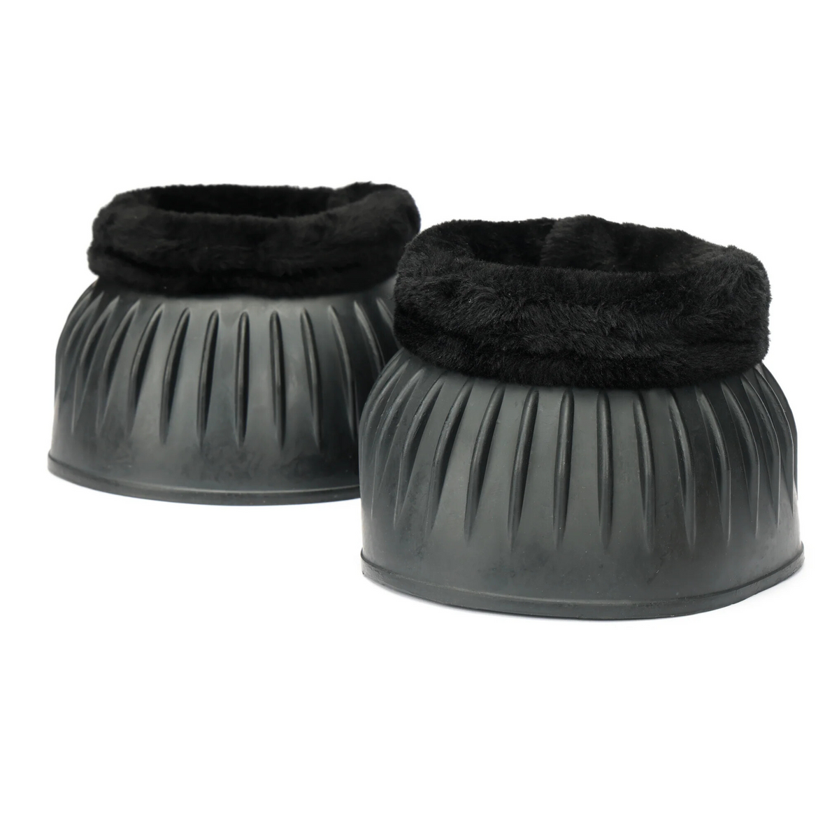 A pair of black ARMA fleece top bell boots with velcro closures.