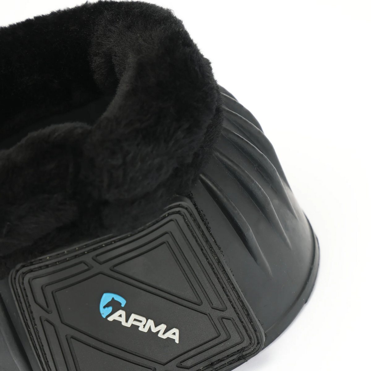 A pair of black ARMA fleece top bell boots with velcro closures.