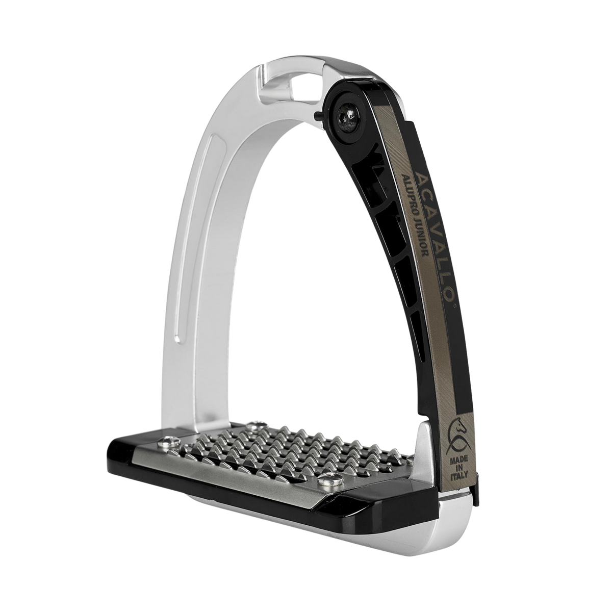 Silver and black Acavallo Arena Alu Pro Junior Stirrups.