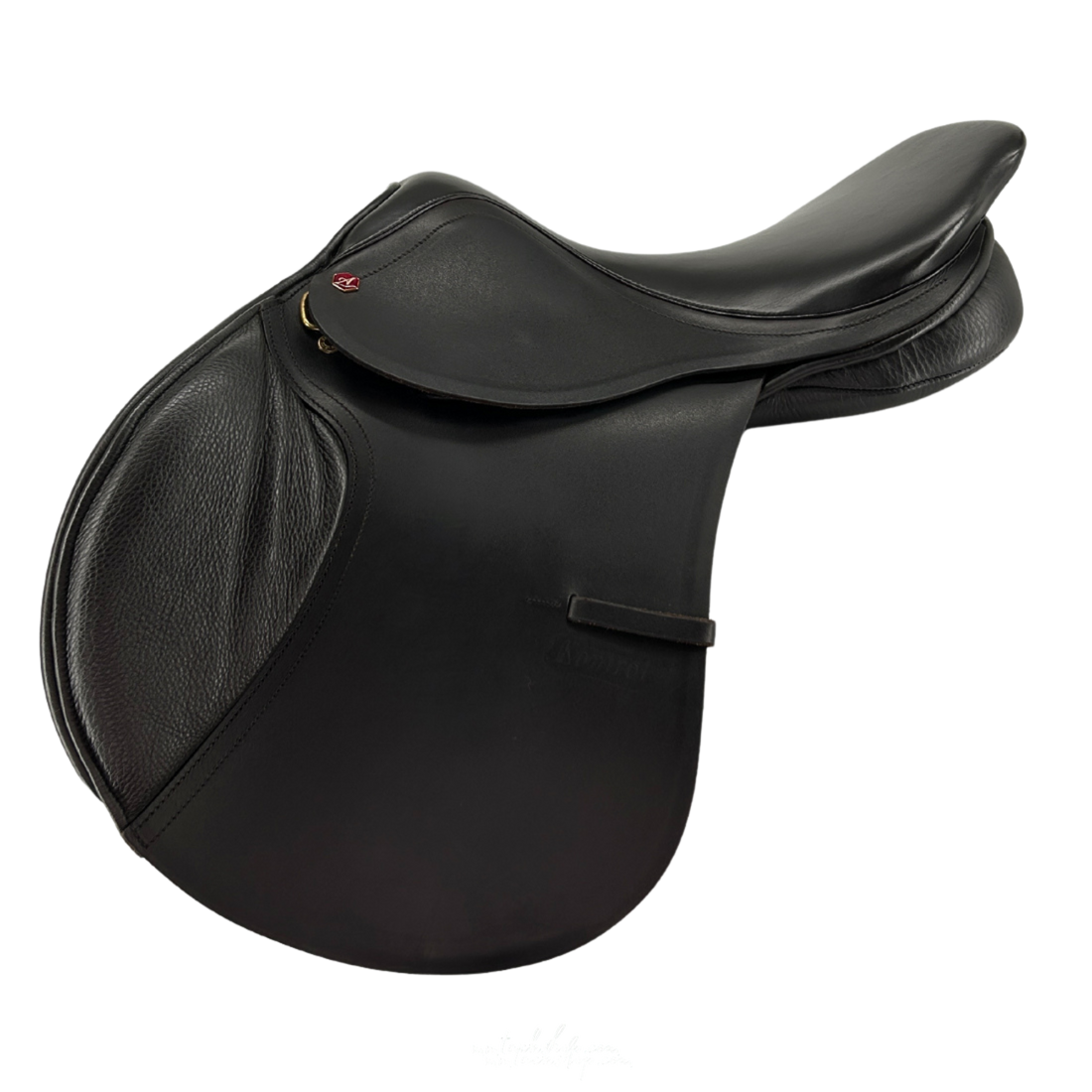 Black Albion Kontrol Flat Forward jump saddle, near side, on a light grey background.