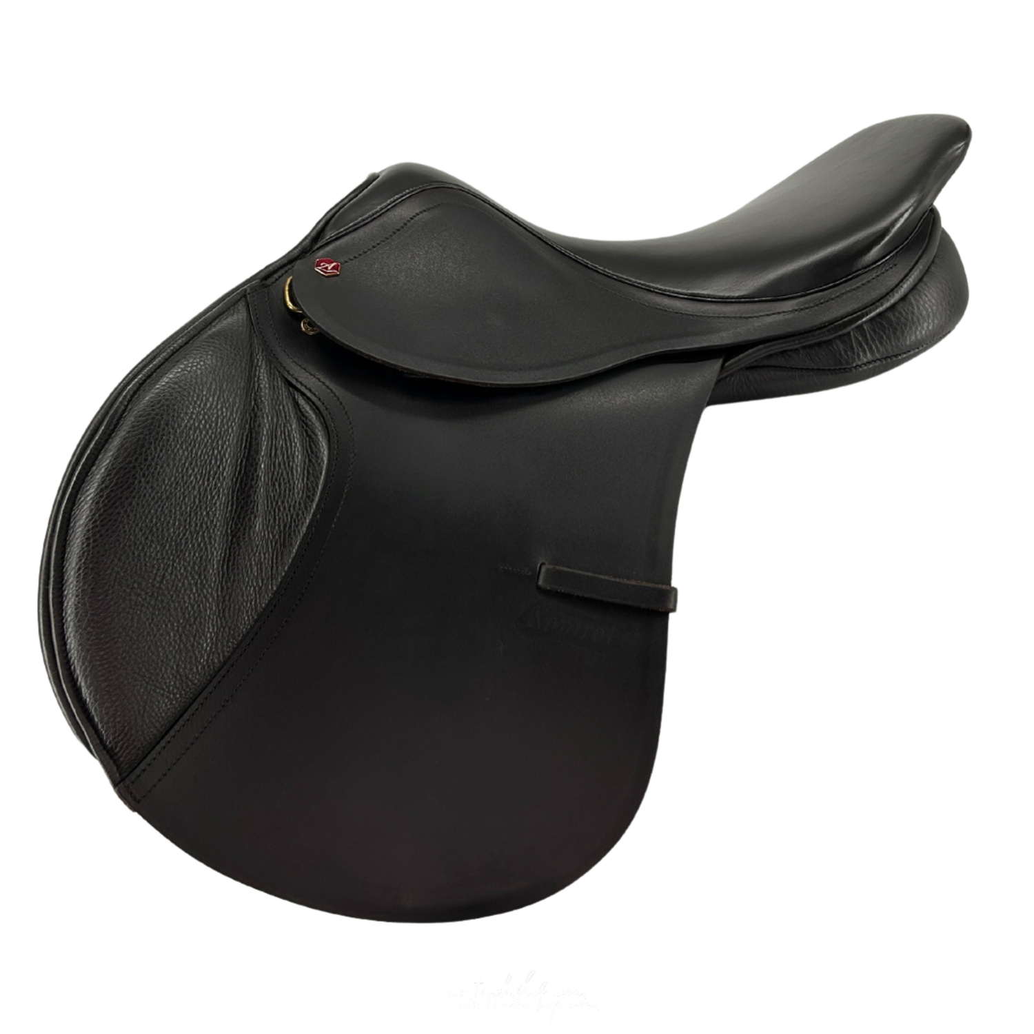 Black Albion Kontrol Flat Forward jump saddle, near side, on a light grey background.