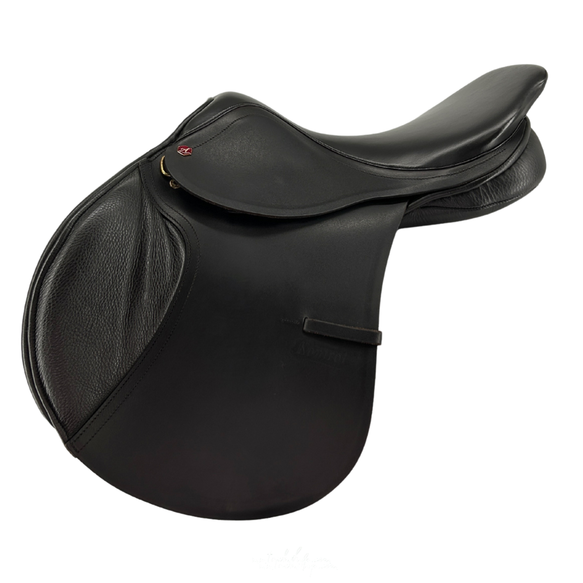 Black Albion Kontrol Flat Forward jump saddle, near side, on a light grey background.