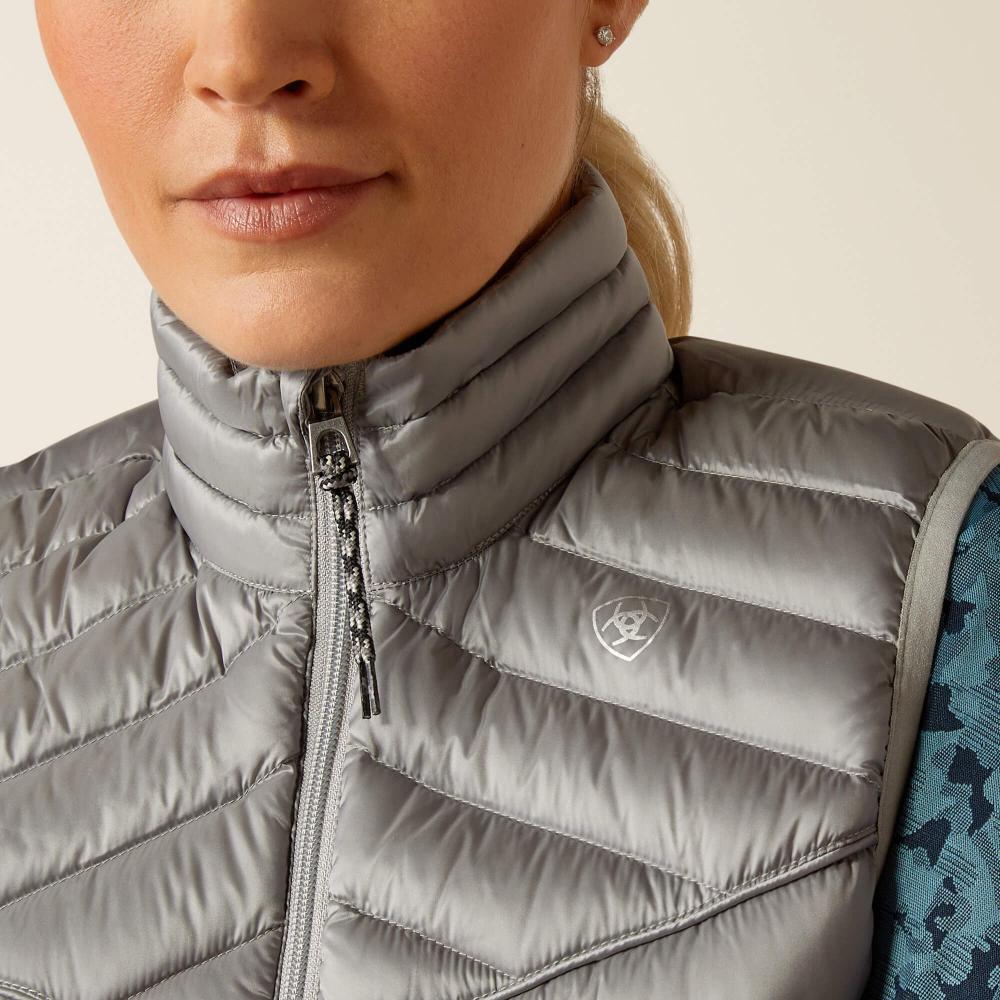 Ariat Ideal Down Vest, Iridescent Ultimate Grey, Front Detail on Model