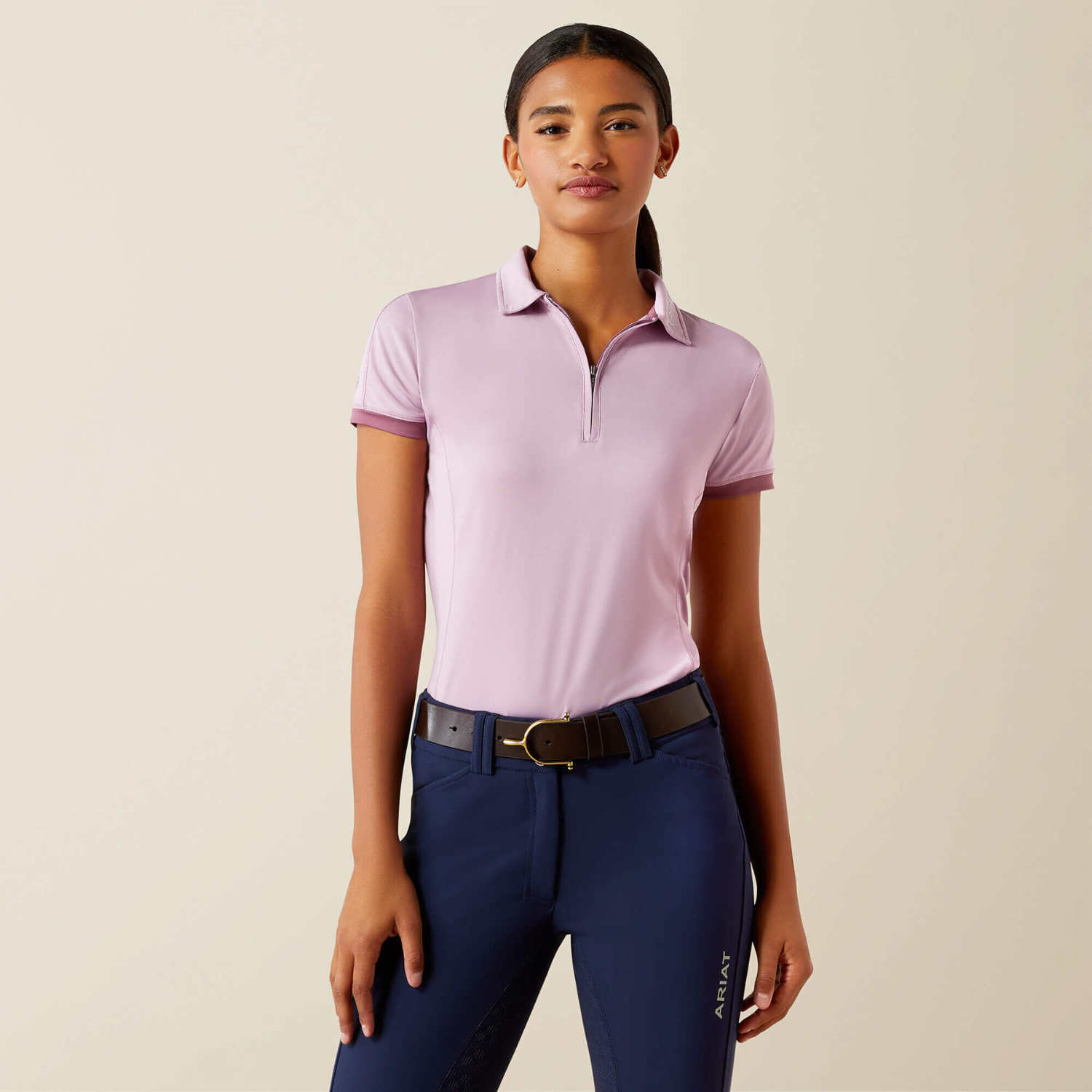 Ariat® Bandera 1/4 Zip Short Sleeve Polo, Lavender Mist