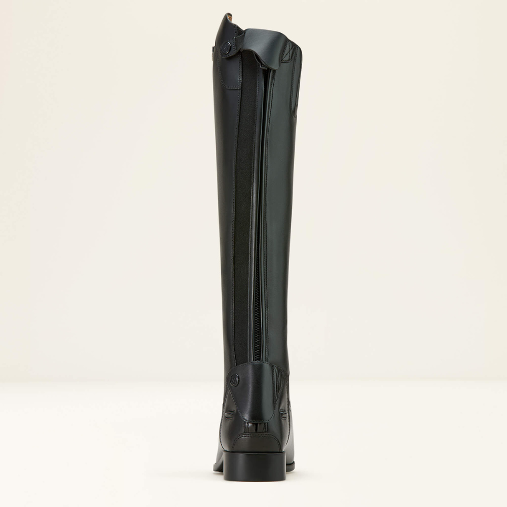 Image of the back of an Ariat black  Palisade tall dress riding boot.