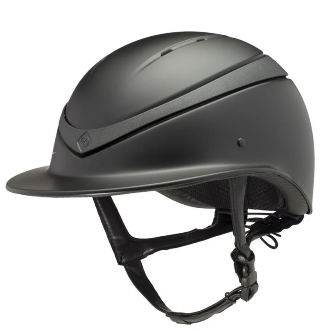 Charles Owen Luna Helmet in a Black Matte color and a Wide Peak Brim.