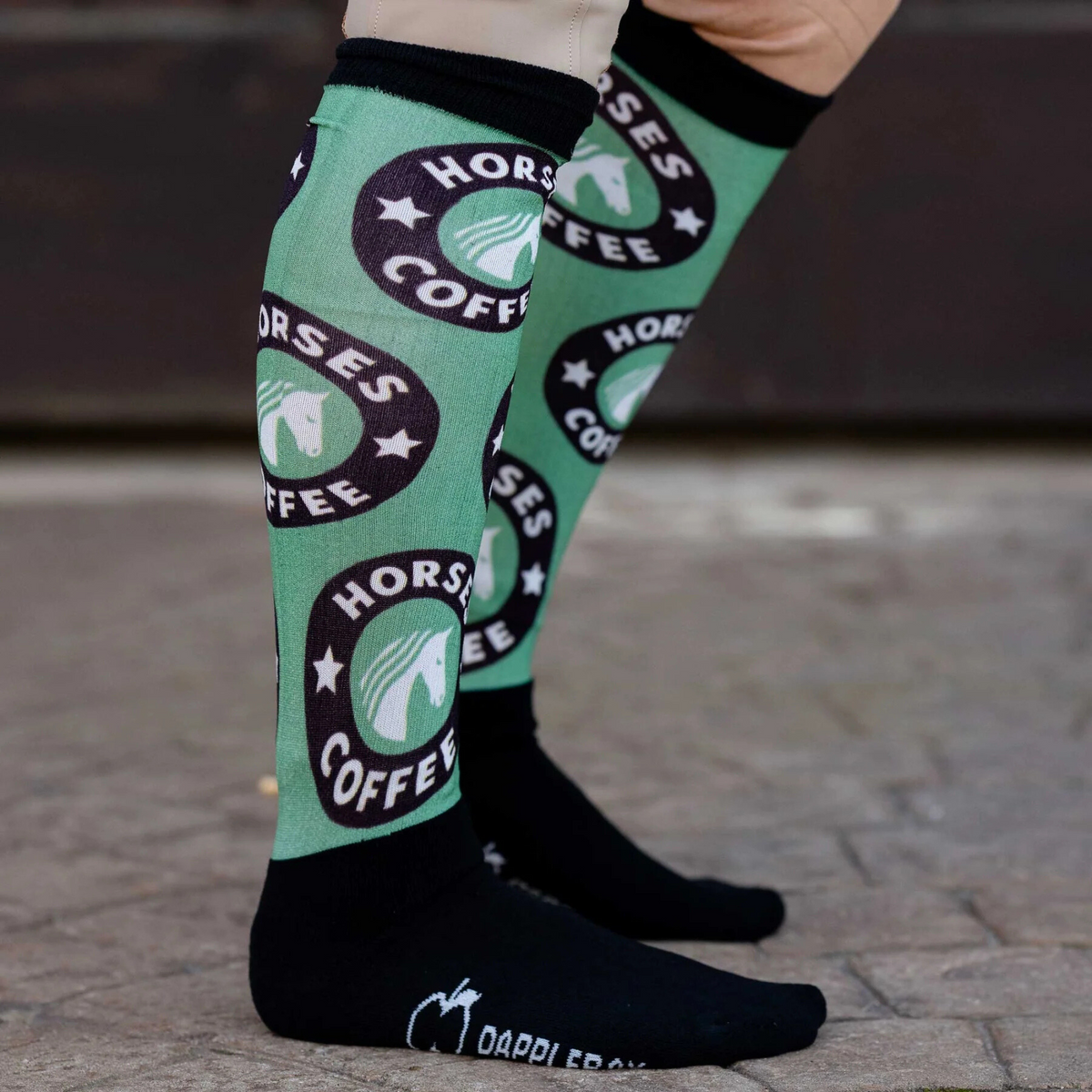 Dapplebay Slick Boot Socks, Horses &amp; Coffee