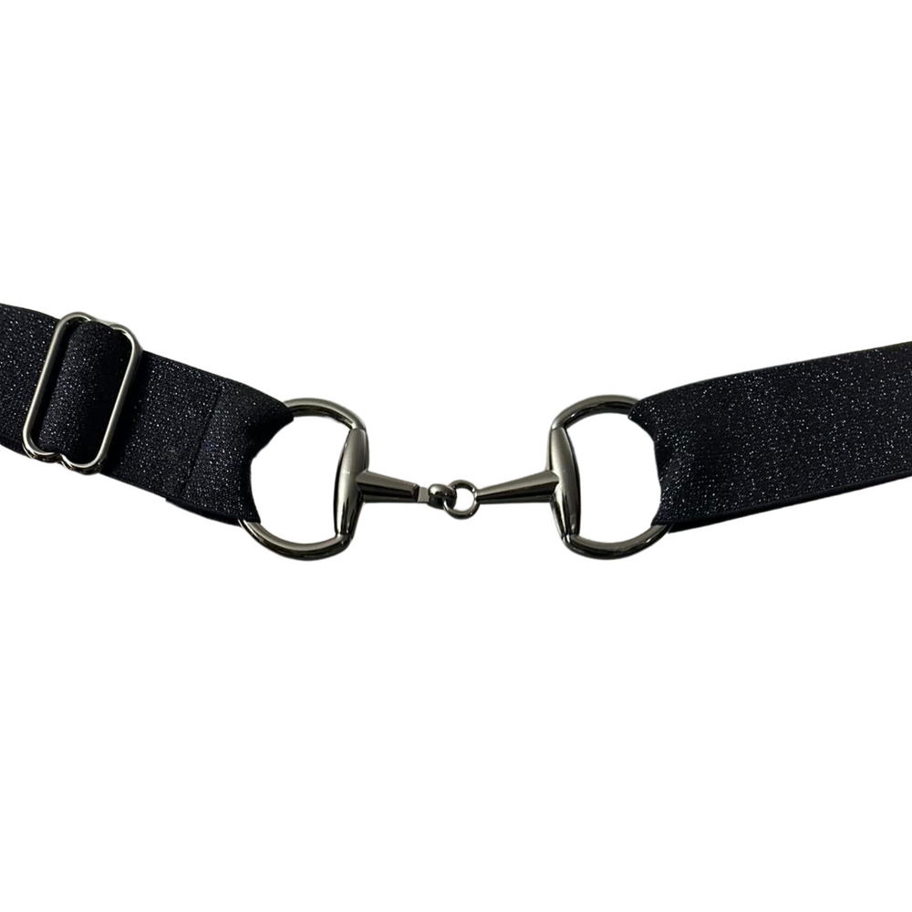 Fabby Fab Black Shimmer Elastic Belt with Silver Bit Buckle