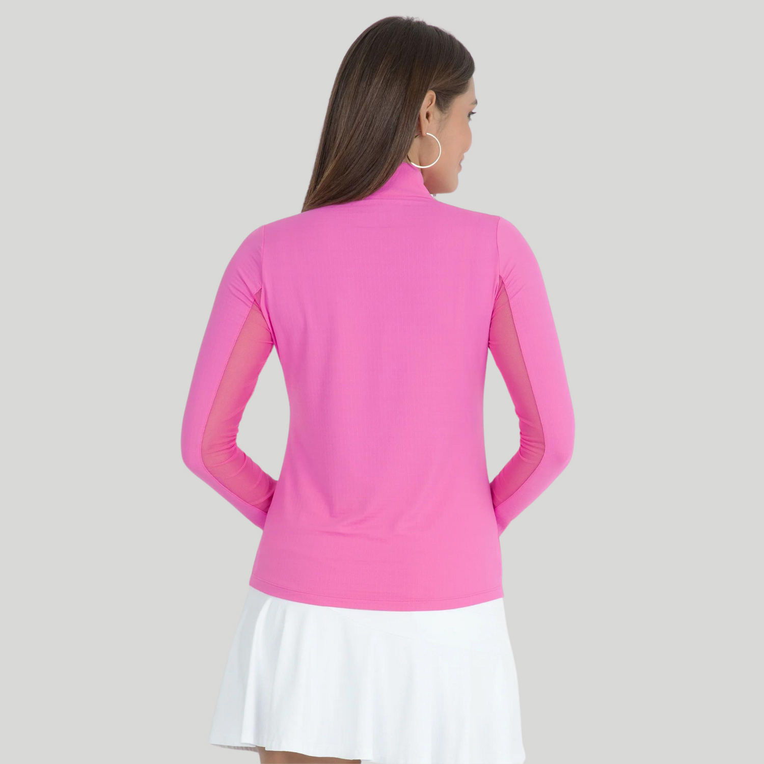 IBKUL Long Sleeve 1/4 Zip Mock Neck Top, Hot Pink