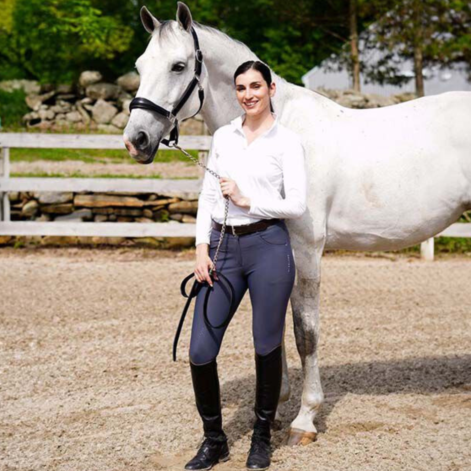 KL Select Gabrielle Full Seat Breeches, Slate with Expresso Piping