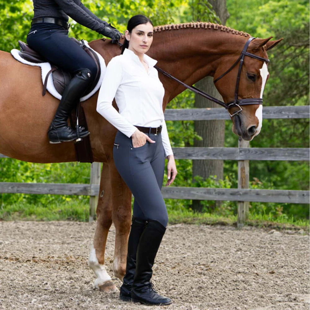 KL Select Gabrielle Knee Patch Breeches, Slate/Espresso Piping