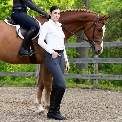 KL Select Gabrielle Knee Patch Breeches, Slate with Espresso Piping