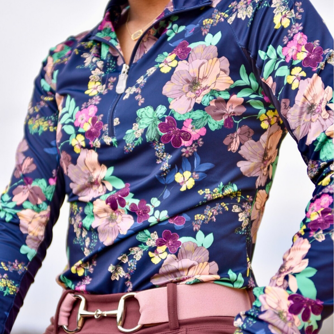 Kastel Navy Lush Garden 1/4 Zip Long Sleeve Shirt