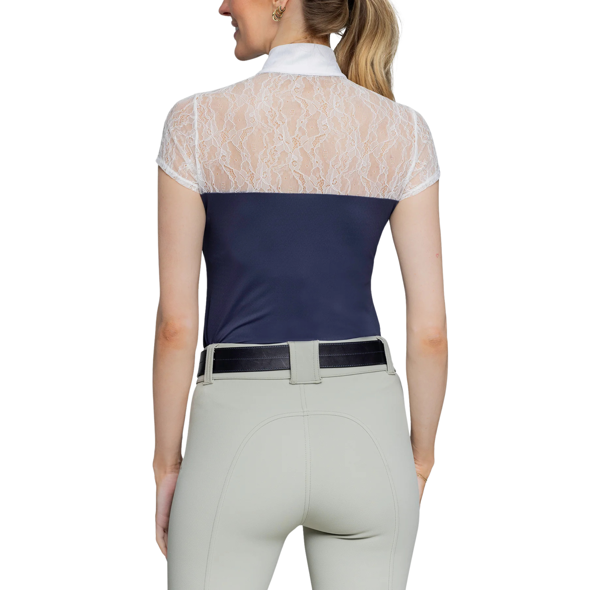 Kastel Cap Sleeve Navy &amp; White Lace Show Shirt