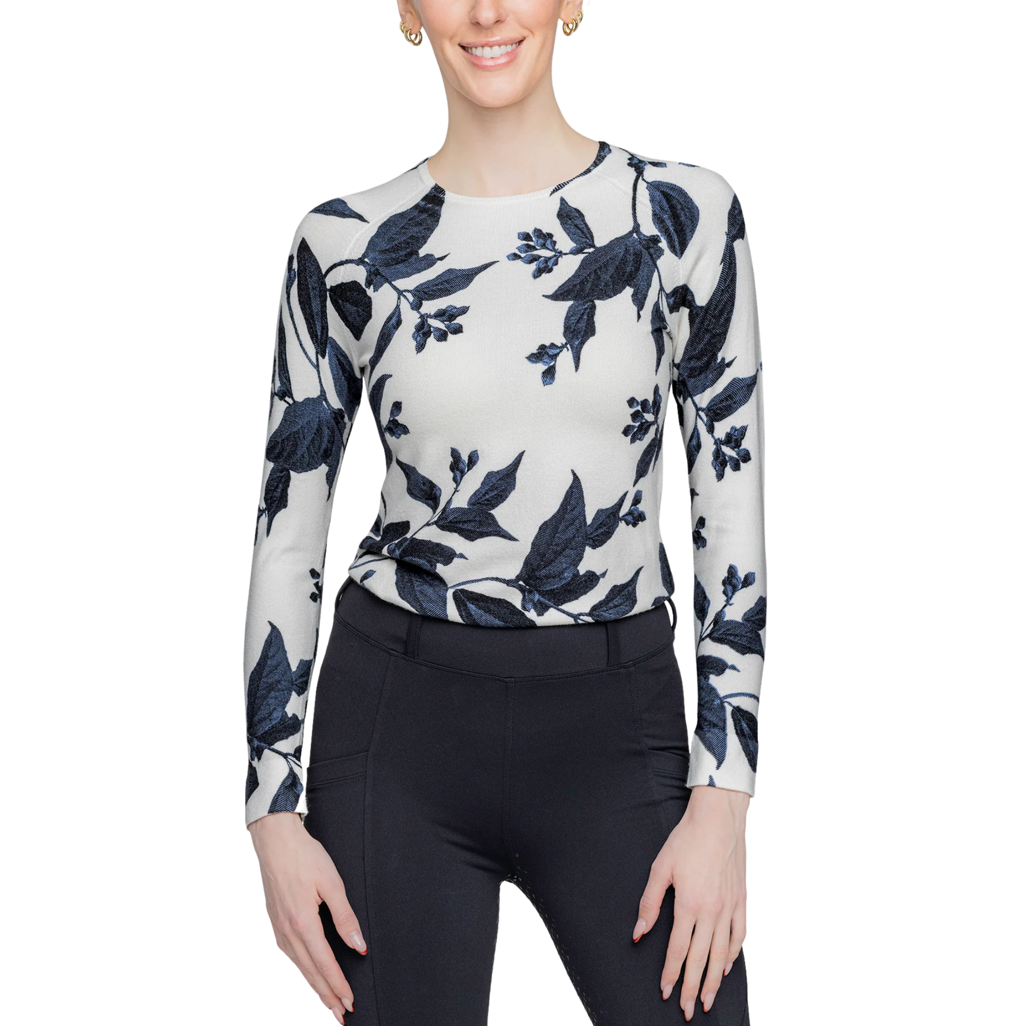 Kastel Indigo Lithograph Leaf Crewneck Sweater