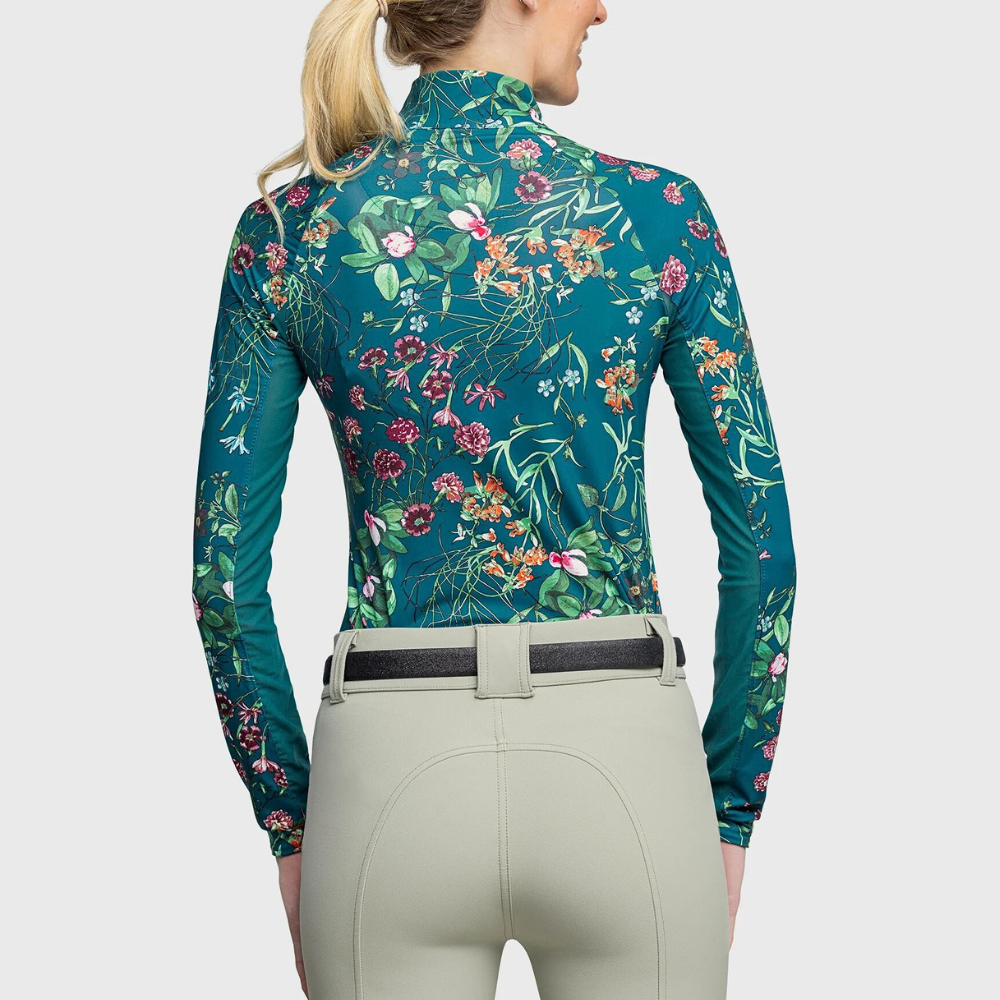 Kastel Teal Botanical 1/4 Zip Long Sleeve Shirt