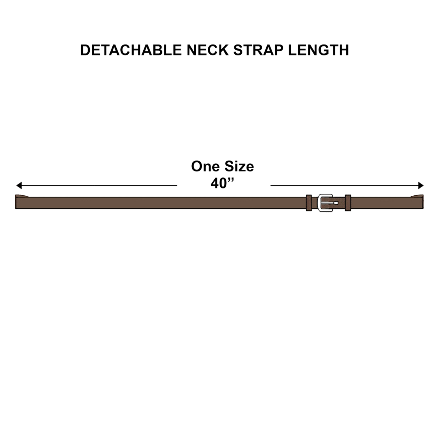 Measurement chart for Nunn Finer detachable neck strap length with one size at 40 inches.