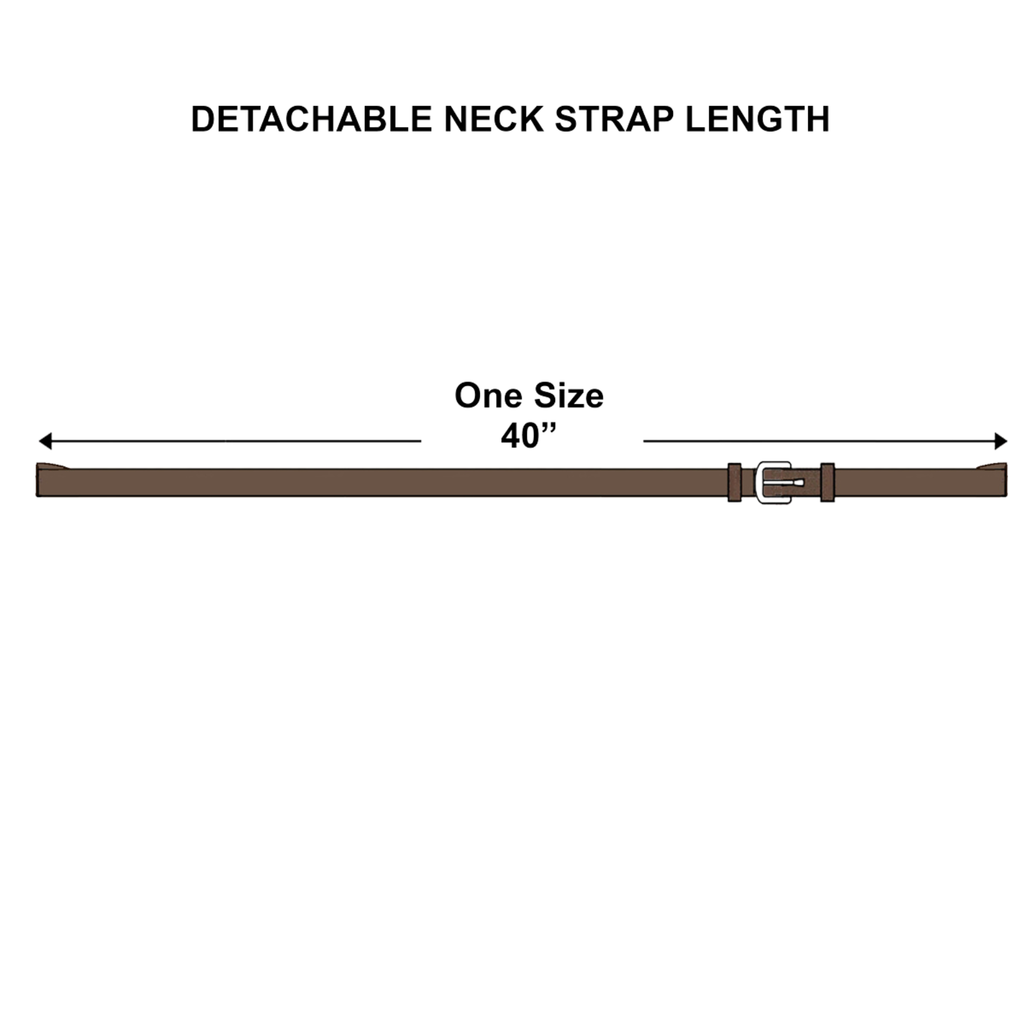 Measurement chart for Nunn Finer detachable neck strap length with one size at 40 inches.
