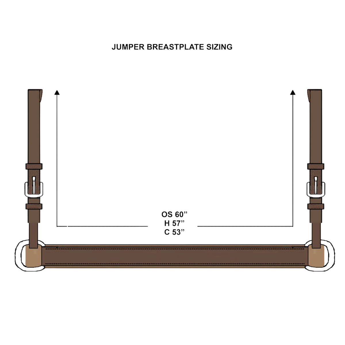 Diagram of Nunn Finer jumper breastplate with measurements on a white background.