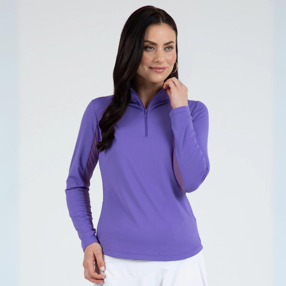 IBKUL Long Sleeve 1/4 Zip Mock Neck Top, Plum