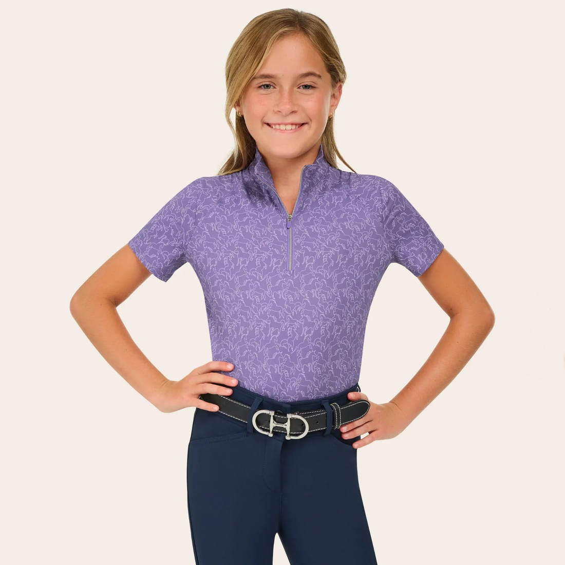 R.J.Classics Lucy Jr Short Sleeve Shirt, Purple Paddock Play