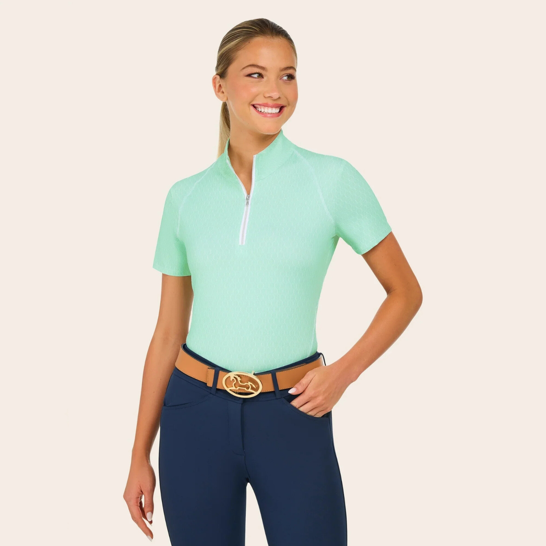 R.J. Classics Lucy 1/4 Zip Short Sleeve Shirt, Green Coastal Palm