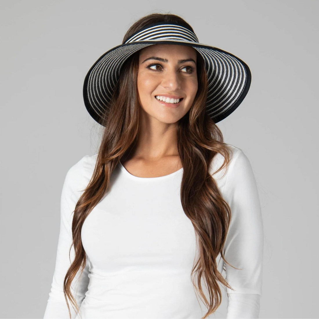 San Diego Hat Company Signature Ultrabraid Large Brim Visor, Black &amp; White Stripes