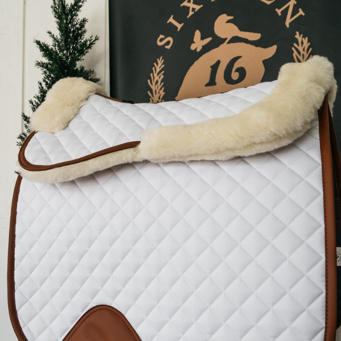 Sixteen Cypress Wool Fleece Half Pad, White &amp; Cognac