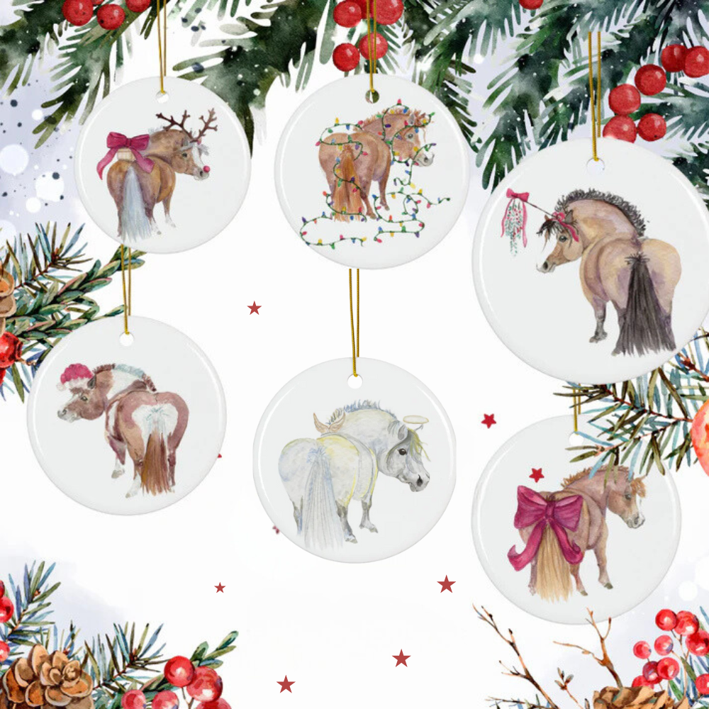 Sona Equestrian Adorable Chubby Ponies Holiday Ornament