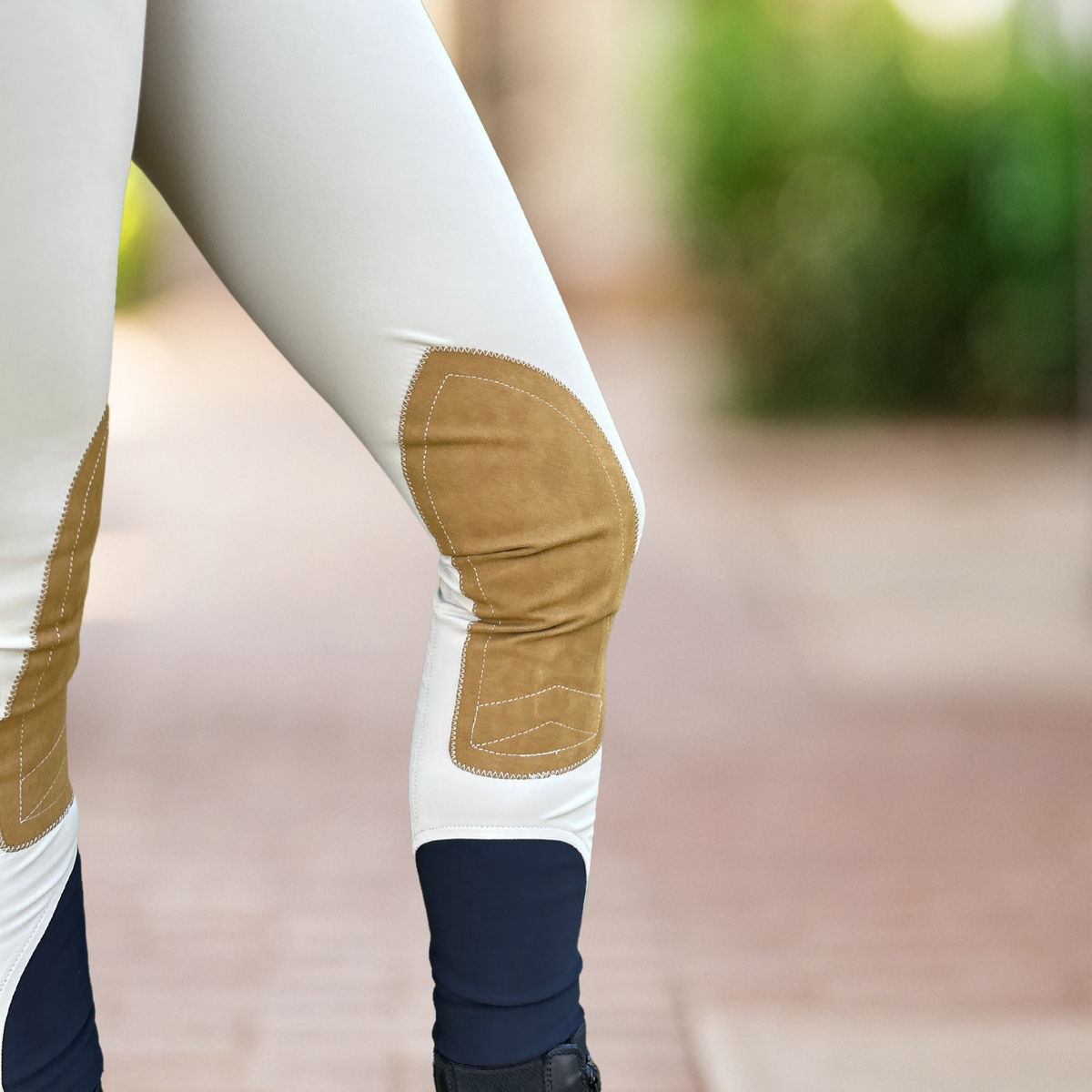 Upclose of the suede knee patch on Tailored Sportsman Trophy Hunter Tech Breeches.