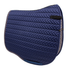 A navy blue saddle pad with chevron pattern and gold glitter trim.