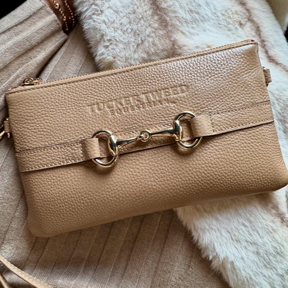 Tucker Tweed Equestrian Wellington Wristlet, Camel