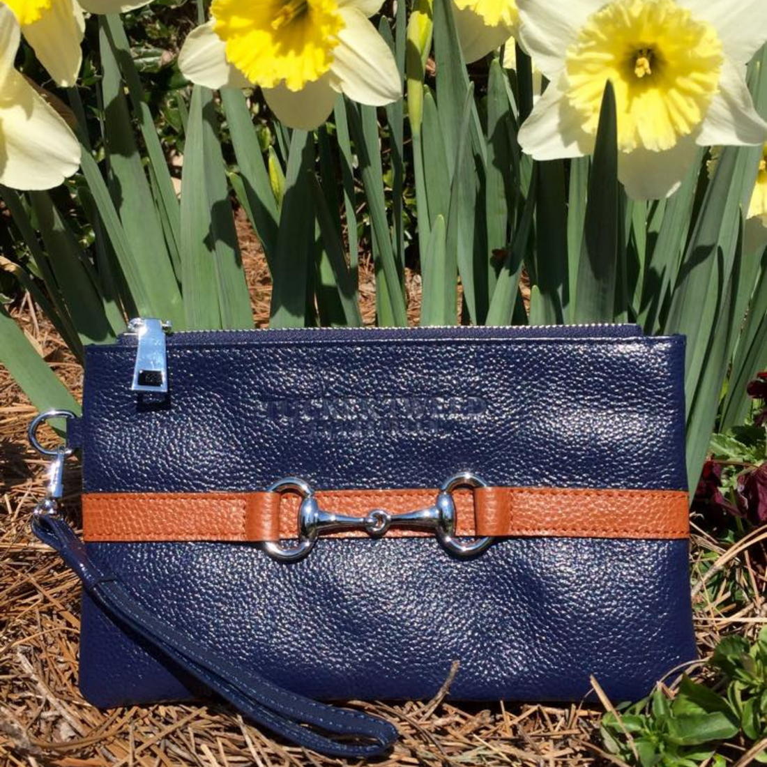 Tucker Tweed Equestrian Wellington Wristlet, Navy/Chestnut