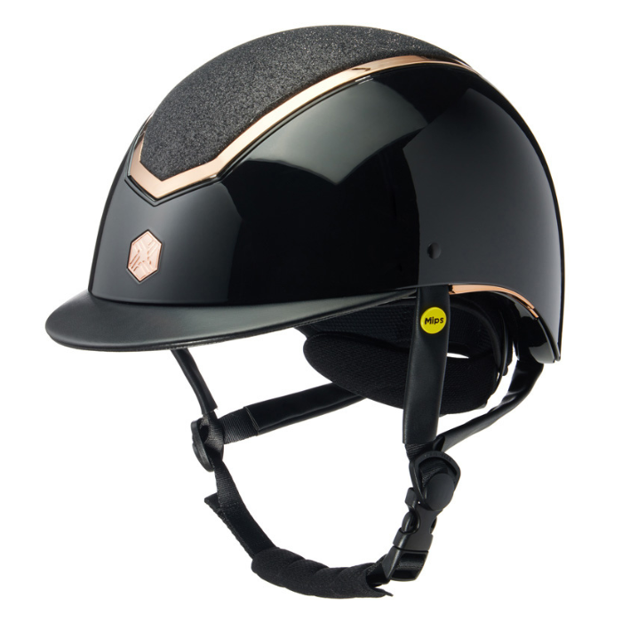 EQx by Charles Owen Kylo MIPS Wide Brim Black Gloss Rose Gold Sparkly Helmet