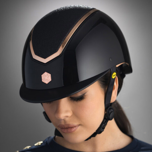 EQx by Charles Owen Kylo MIPS Wide Brim Black Gloss/Rose Gold Sparkly Helmet