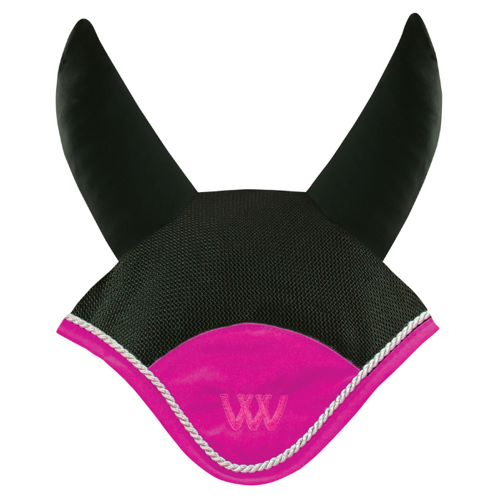 Black &amp; berry Woof Wear Ergonomic Fly Veil with silver rope edging and berry binding.