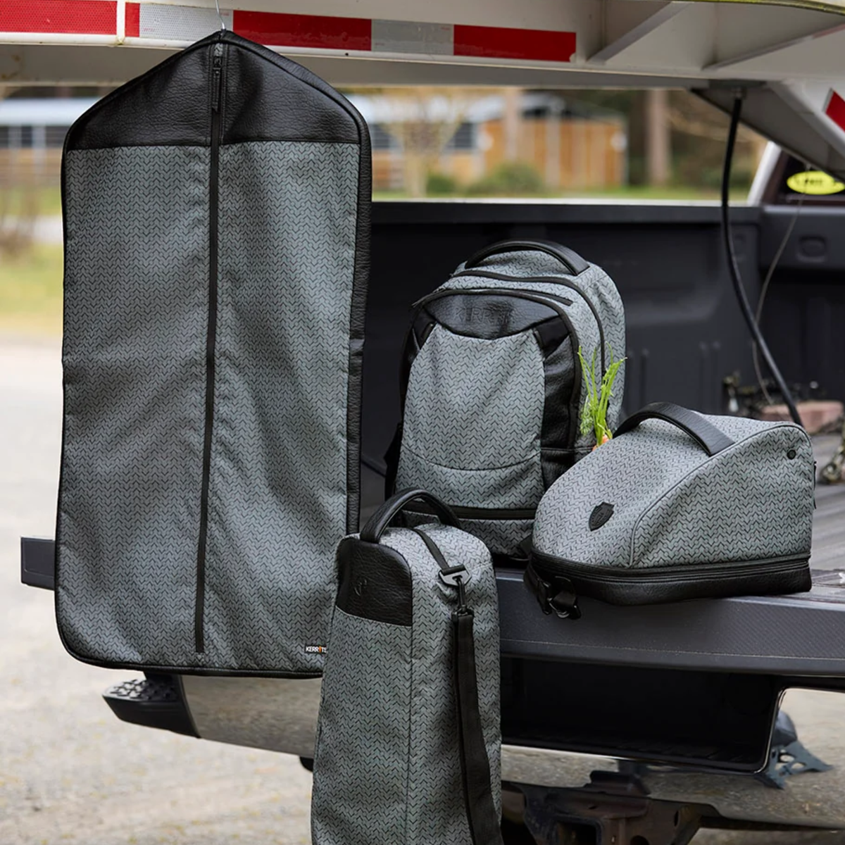 Kerrits Equestrian Garment Bag, Sage Chevron Bits