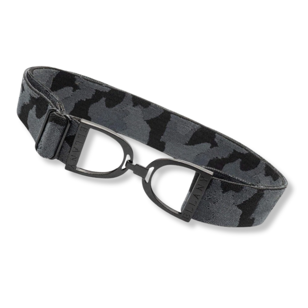 Ellany 1.5" Black Camo, Black Stirrup Buckle Belt