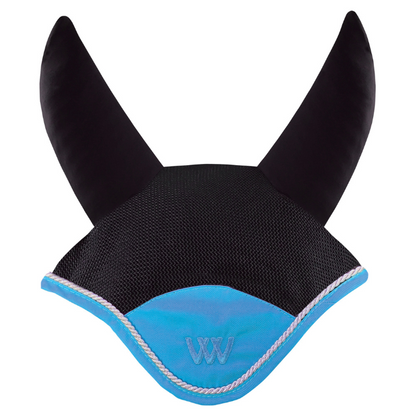 Woof Wear Black &amp; Turquoise Ergonomic Fly Veil with silver rope edging and turquoise binding.