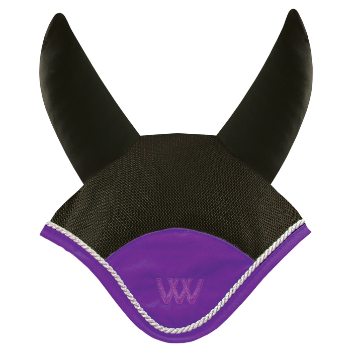 Woof Wear Black & Ultra Violet Ergonomic Fly Veil with silver rope edging and ultra violet binding.