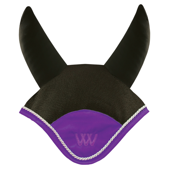 Woof Wear Black &amp; Ultra Violet Ergonomic Fly Veil with silver rope edging and ultra violet binding.