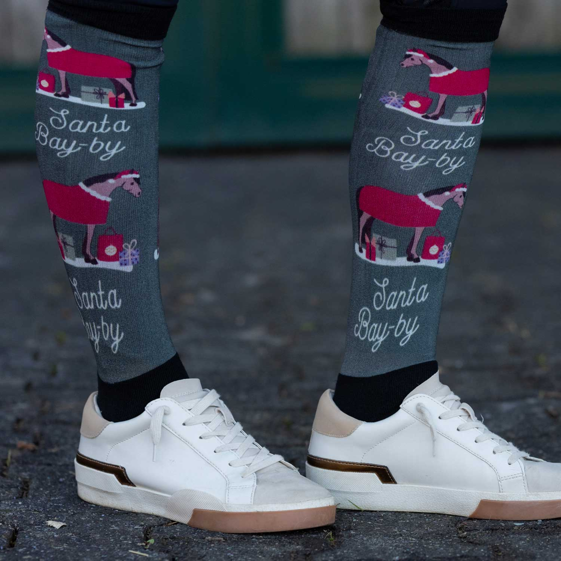 Dapplebay Slick Boot Socks, Santa Bay-by Green